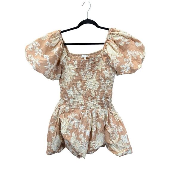 LoveShackFancy x Revolve Asa Mini Dress Espresso Foam Puff Sleeve L EUC Peach - Picture 3 of 13